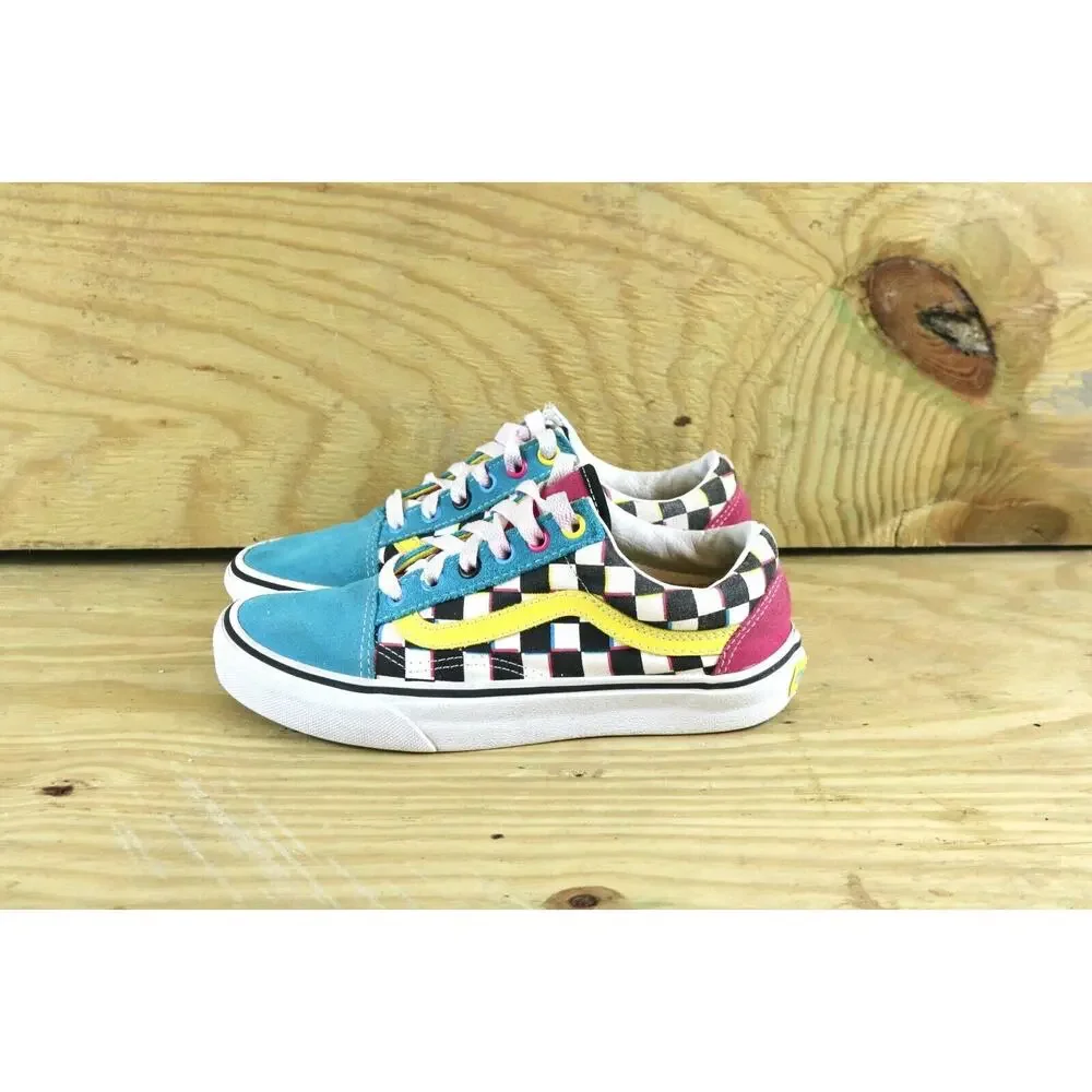 Vans Off The Wall Sneakers Womens 6 Checkerboard Suede Rainbow Blue
